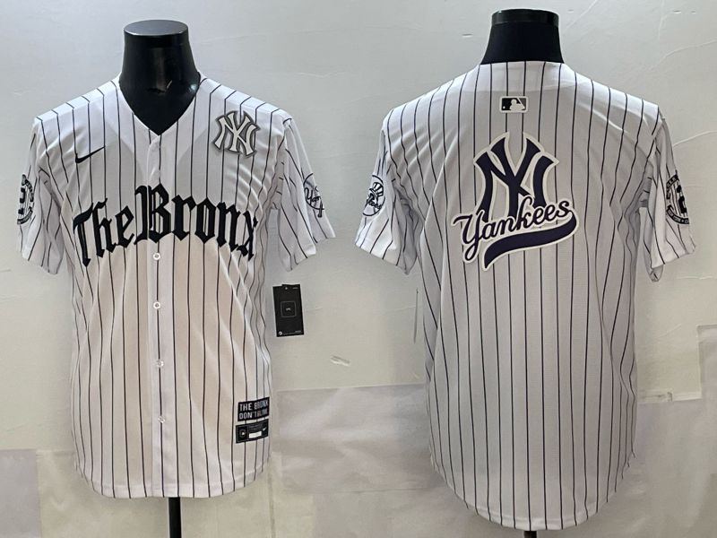 Men 2025 New York Yankees Blank White Stripe Five generations Joint Name Nike MLB Jersey style 018